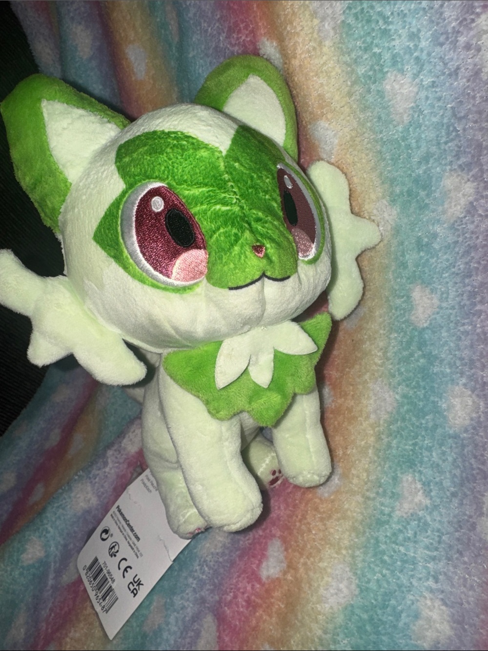 Pokemon Green & White Plush Cat Toy with Pink Eyes